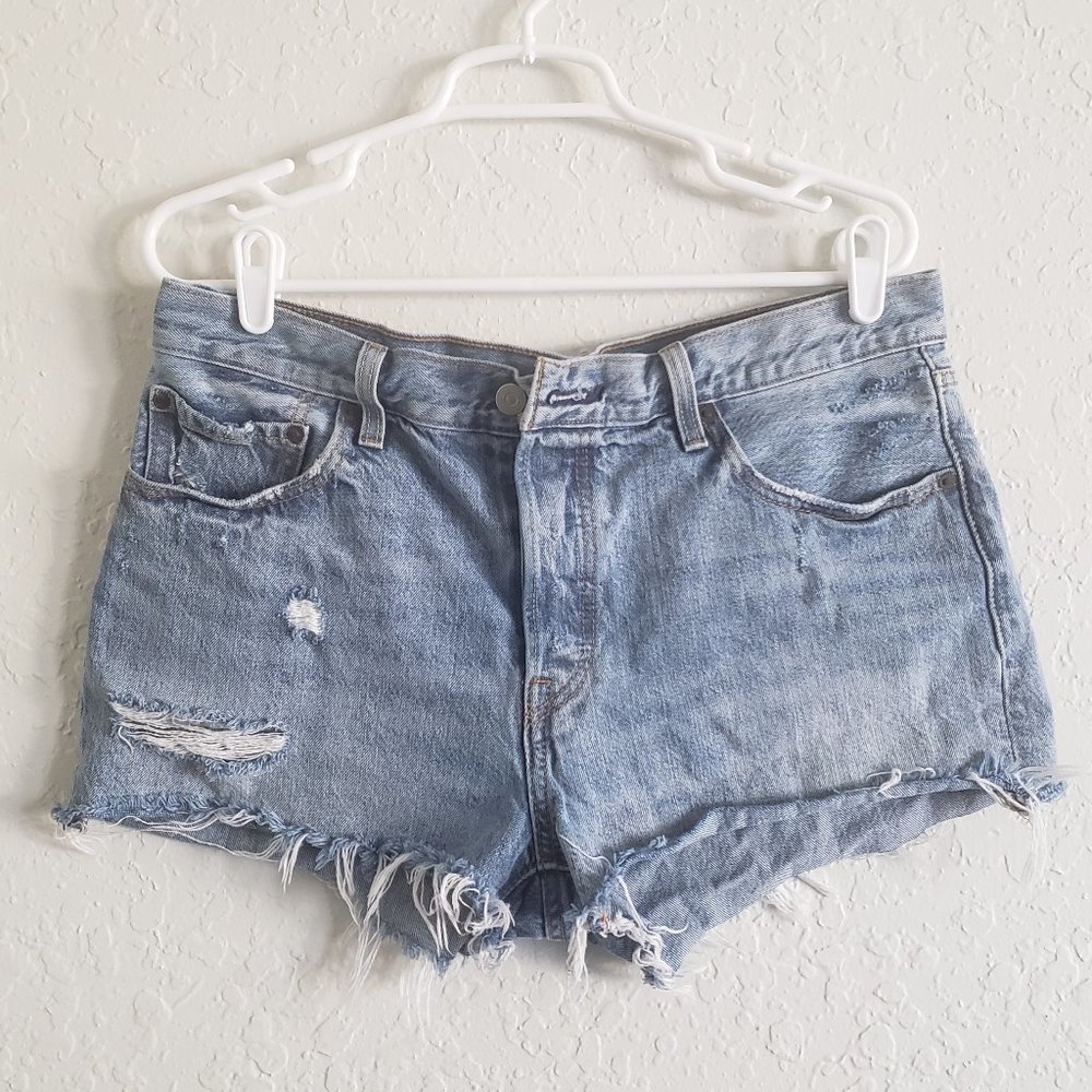 Levi's 501 Button Fly Premium Denim Distressed Shorts